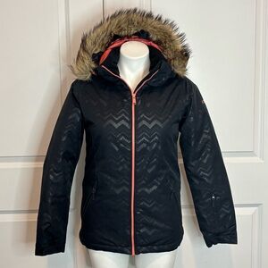 ROXY Girl American Pie DryFlight Snow Jacket Faux Fur Hood Black Orange XL